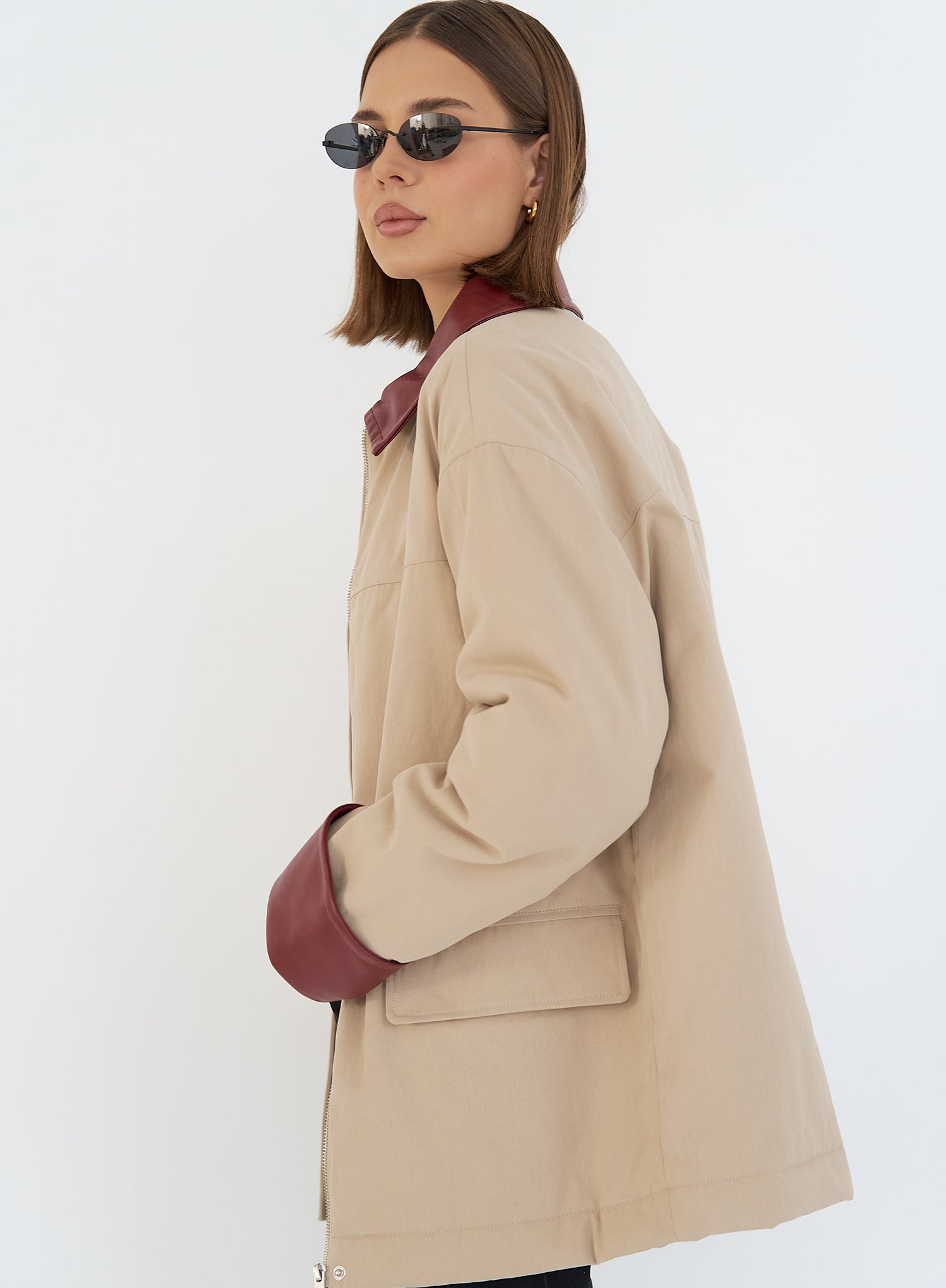 Beige Contrast Collar Barn Jacket